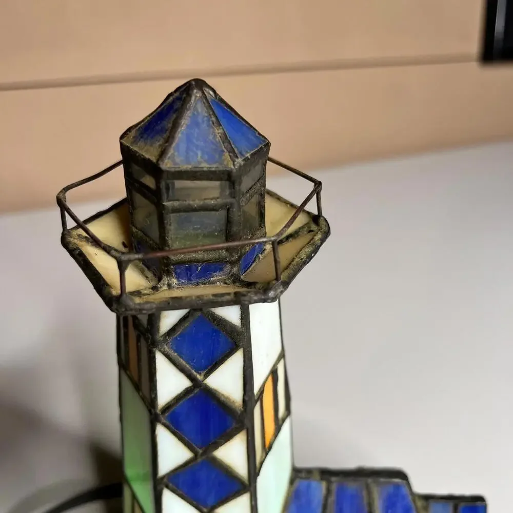 Vintage Stained Glass‎ Lighthouse Table Lamp Nautical Tiffany Style Night Light